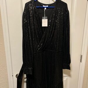 Black Sequin Wrap Dress